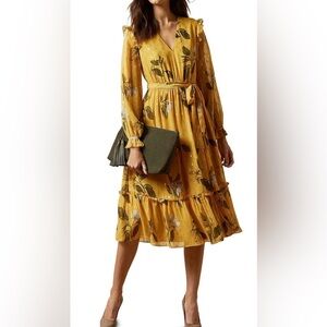 Ted Baker Mustard Floral Long Sleeve Dress